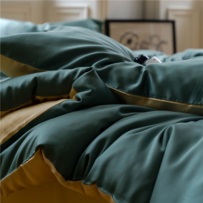 91家纺网 家纺一手货源 找家纺 沐白 60S纯色天丝四件套 天青色-香槟金