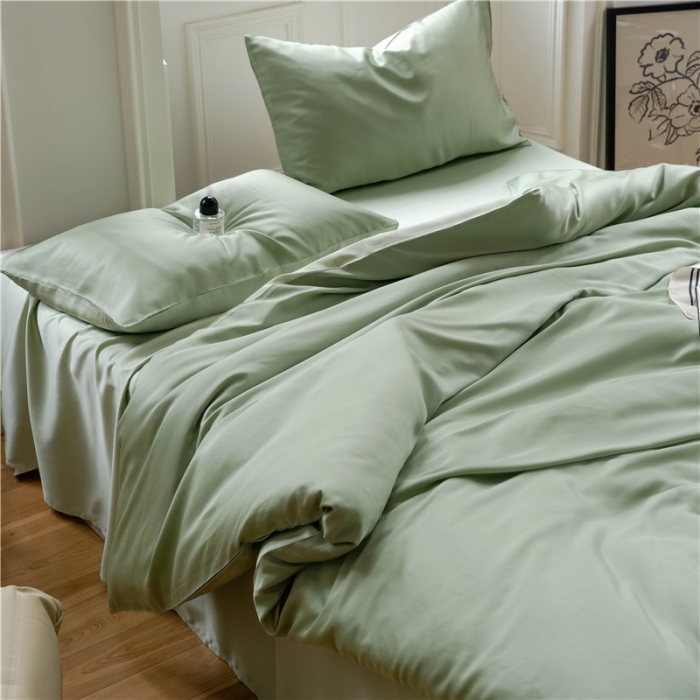 91家纺网 家纺一手货源 找家纺 沐白 60S纯色天丝四件套 香奈儿绿-嫩叶绿