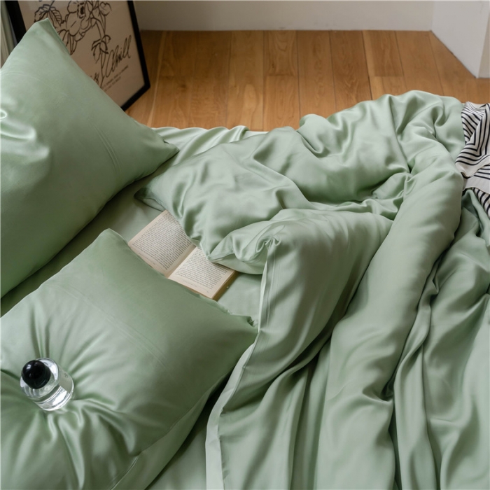 91家纺网 家纺一手货源 找家纺 沐白 60S纯色天丝四件套 香奈儿绿-嫩叶绿