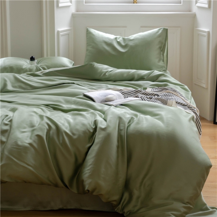 91家纺网 家纺一手货源 找家纺 沐白 60S纯色天丝四件套 香奈儿绿-嫩叶绿