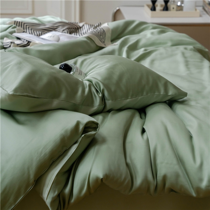 91家纺网 家纺一手货源 找家纺 沐白 60S纯色天丝四件套 香奈儿绿-嫩叶绿