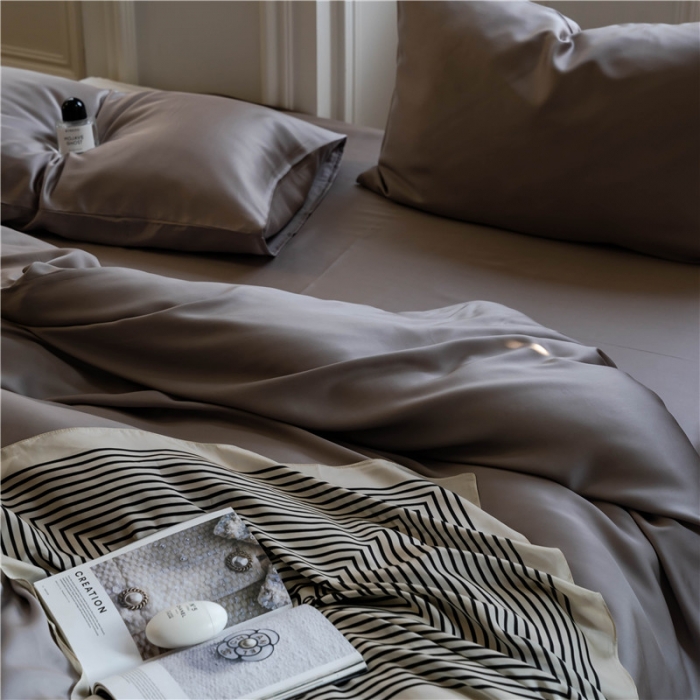 91家纺网 家纺一手货源 找家纺 沐白 60S纯色天丝四件套 岩石灰