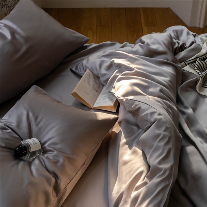 91家纺网 家纺一手货源 找家纺 沐白 60S纯色天丝四件套 岩石灰