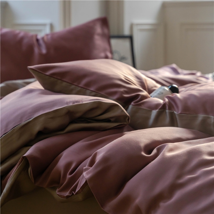 91家纺网 家纺一手货源 找家纺 沐白 60S纯色天丝四件套 野樱莓-芋泥灰