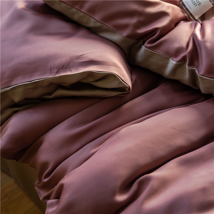 91家纺网 家纺一手货源 找家纺 沐白 60S纯色天丝四件套 野樱莓-芋泥灰