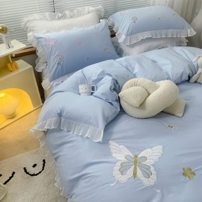 91家纺网 家纺一手货源 找家纺 梵克保罗 新款母婴级全棉水洗棉绣花四件套-蝴蝶夫人 蝴蝶夫人-兰