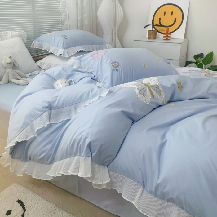 91家纺网 家纺一手货源 找家纺 梵克保罗 新款母婴级全棉水洗棉绣花四件套-蝴蝶夫人 蝴蝶夫人-兰