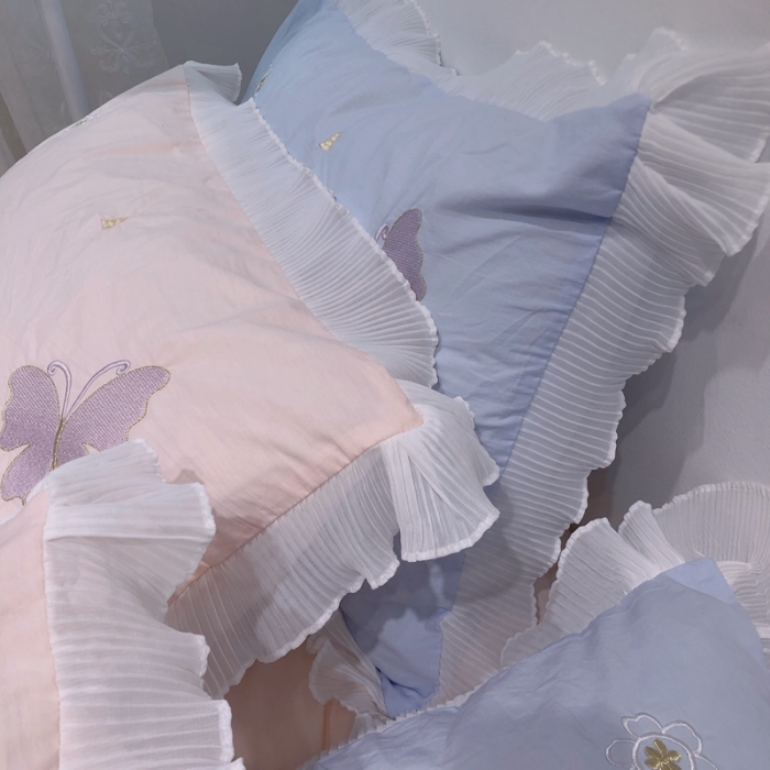 91家纺网 家纺一手货源 找家纺 梵克保罗 新款母婴级全棉水洗棉绣花四件套-蝴蝶夫人 蝴蝶夫人-粉