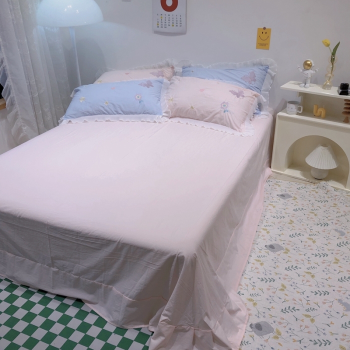 91家纺网 家纺一手货源 找家纺 梵克保罗 新款母婴级全棉水洗棉绣花四件套-蝴蝶夫人 蝴蝶夫人-粉