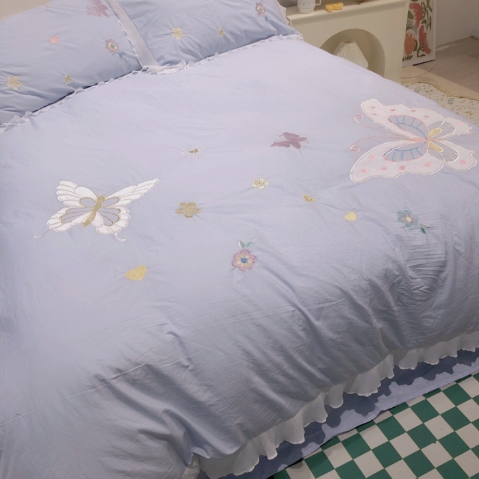 91家纺网 家纺一手货源 找家纺 梵克保罗 新款母婴级全棉水洗棉绣花四件套-蝴蝶夫人 蝴蝶夫人-兰