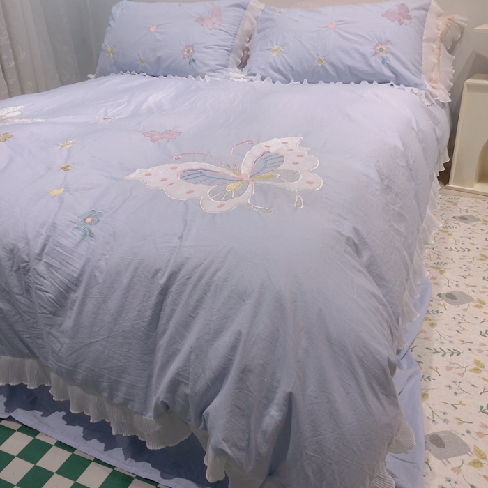 91家纺网 家纺一手货源 找家纺 梵克保罗 新款母婴级全棉水洗棉绣花四件套-蝴蝶夫人 蝴蝶夫人-兰