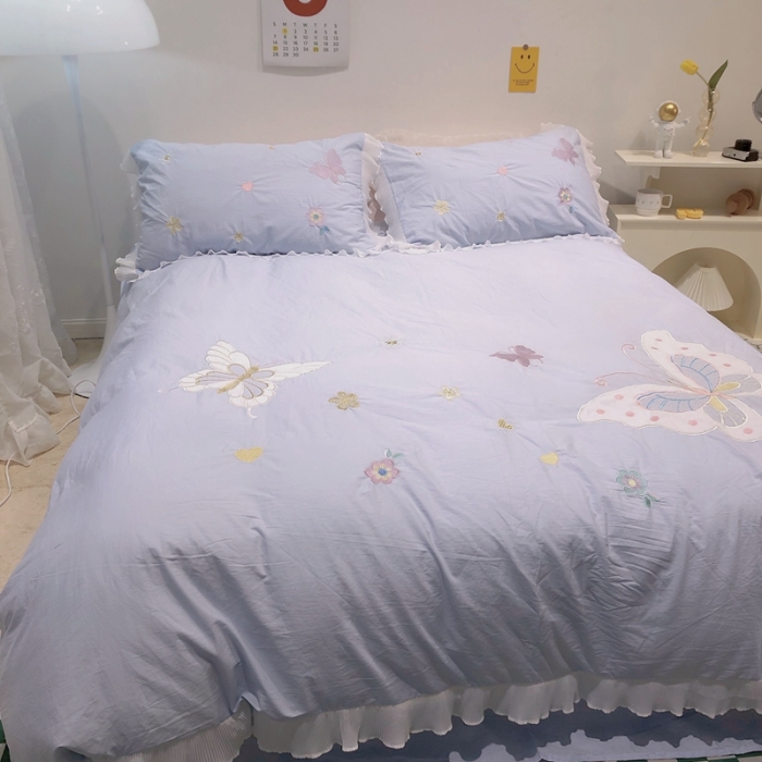 91家纺网 家纺一手货源 找家纺 梵克保罗 新款母婴级全棉水洗棉绣花四件套-蝴蝶夫人 蝴蝶夫人-兰