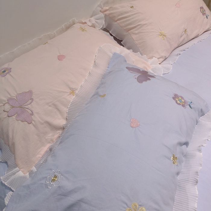 91家纺网 家纺一手货源 找家纺 梵克保罗 新款母婴级全棉水洗棉绣花四件套-蝴蝶夫人 蝴蝶夫人-兰