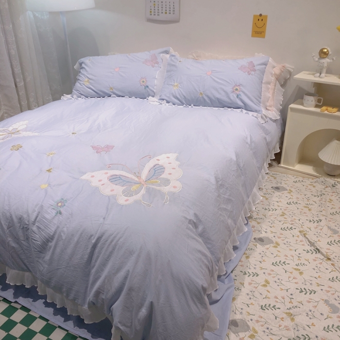 91家纺网 家纺一手货源 找家纺 梵克保罗 新款母婴级全棉水洗棉绣花四件套-蝴蝶夫人 蝴蝶夫人-兰