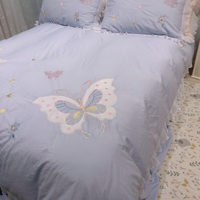 91家纺网 家纺一手货源 找家纺 梵克保罗 新款母婴级全棉水洗棉绣花四件套-蝴蝶夫人 蝴蝶夫人-兰