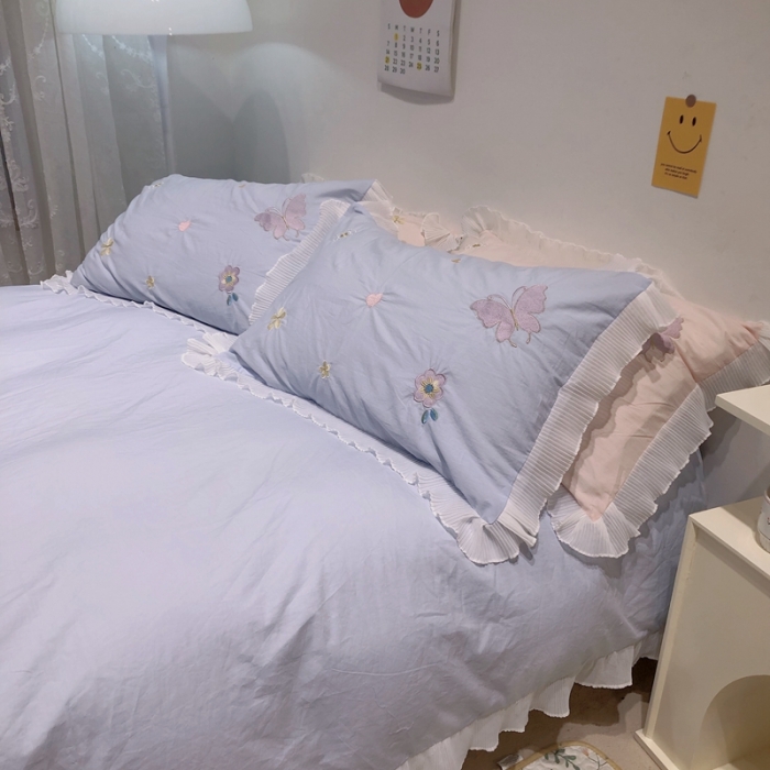 91家纺网 家纺一手货源 找家纺 梵克保罗 新款母婴级全棉水洗棉绣花四件套-蝴蝶夫人 蝴蝶夫人-兰