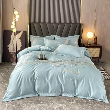 91家纺网 家纺一手货源 找家纺 （总）梵克保罗 春夏新款轻奢刺绣贡缎冰丝天丝棉四件套-华尔兹