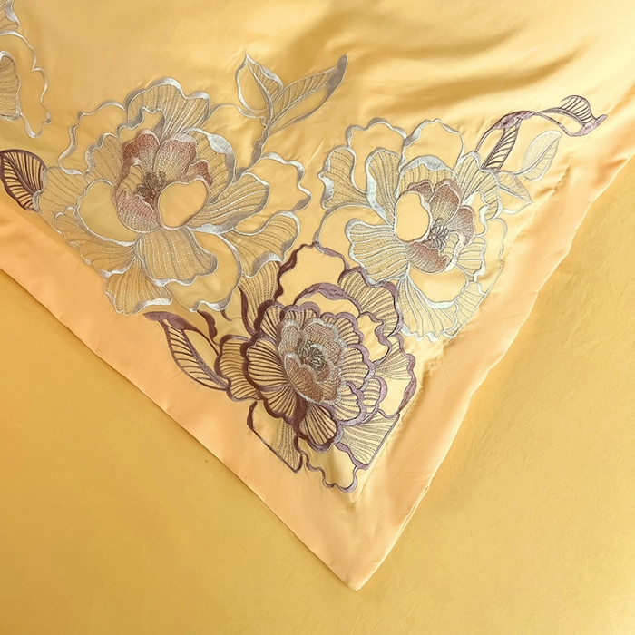 91家纺网 家纺一手货源 找家纺 梵克保罗 新款长绒棉刺绣花边四件套北欧轻奢-繁星 繁星-柠檬黄