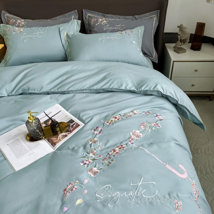 91家纺网 家纺一手货源 找家纺 梵克保罗 2024春夏直播热卖长绒棉绣花花边四件套-莉薇 莉薇-梵星绿