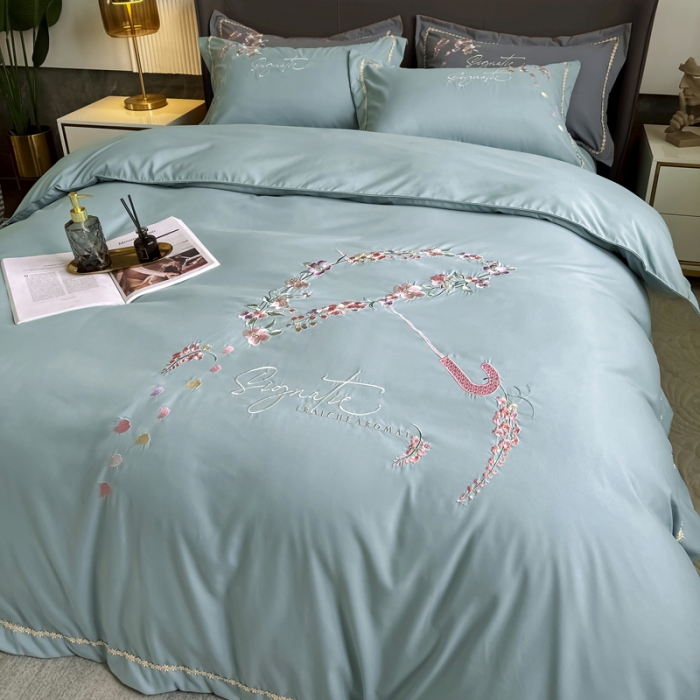 91家纺网 家纺一手货源 找家纺 梵克保罗 2024春夏直播热卖长绒棉绣花花边四件套-莉薇 莉薇-梵星绿