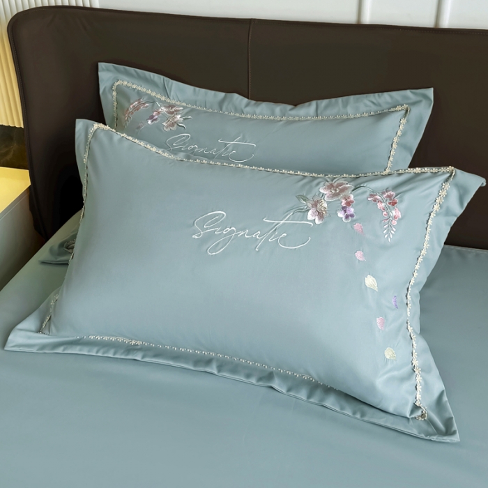 91家纺网 家纺一手货源 找家纺 梵克保罗 2024春夏直播热卖长绒棉绣花花边四件套-莉薇 莉薇-梵星绿