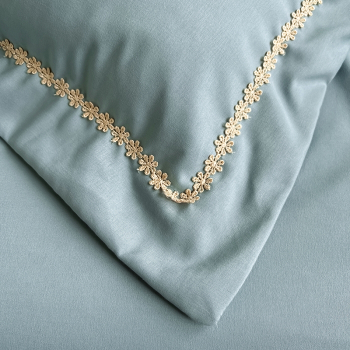 91家纺网 家纺一手货源 找家纺 梵克保罗 2024春夏直播热卖长绒棉绣花花边四件套-莉薇 莉薇-梵星绿