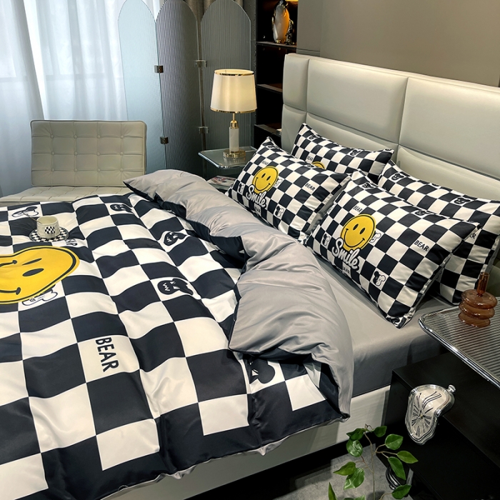 91家纺网 家纺一手货源 找家纺 色鬼布艺 2023新款博主风水洗真丝春夏冰丝四件套天丝床单床笠款四件套 表情