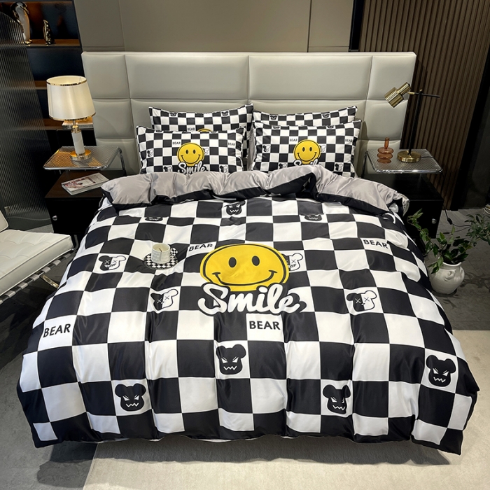 91家纺网 家纺一手货源 找家纺 色鬼布艺 2023新款博主风水洗真丝春夏冰丝四件套天丝床单床笠款四件套 表情