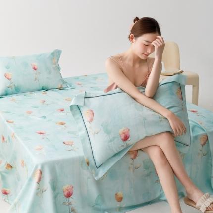 91家纺网 家纺一手货源 找家纺 榻尚 2023新款竹纤维印花夏凉席三件套 玫瑰蓝