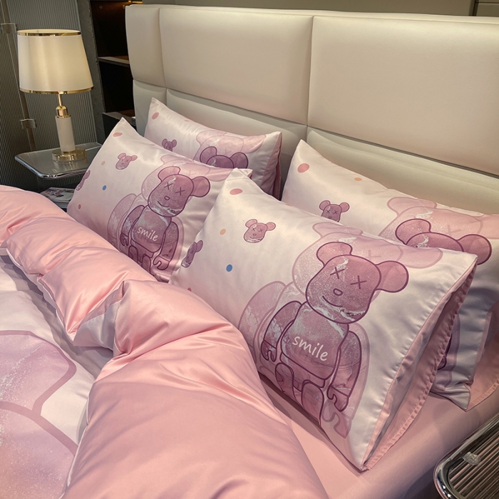 91家纺网 家纺一手货源 找家纺 色鬼布艺 2023新款博主风水洗真丝春夏冰丝四件套天丝床单床笠款四件套 流沙