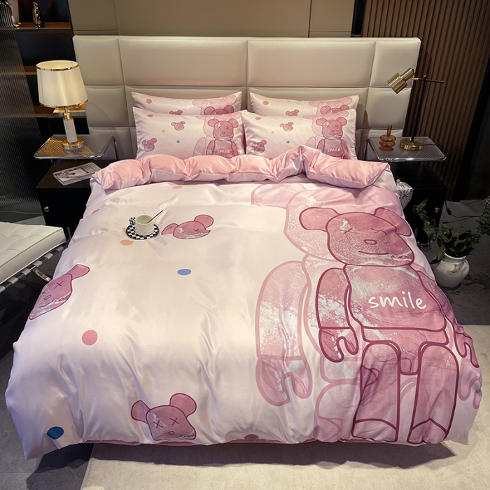 91家纺网 家纺一手货源 找家纺 色鬼布艺 2023新款博主风水洗真丝春夏冰丝四件套天丝床单床笠款四件套 流沙