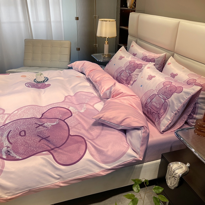 91家纺网 家纺一手货源 找家纺 色鬼布艺 2023新款博主风水洗真丝春夏冰丝四件套天丝床单床笠款四件套 流沙