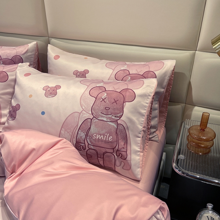 91家纺网 家纺一手货源 找家纺 色鬼布艺 2023新款博主风水洗真丝春夏冰丝四件套天丝床单床笠款四件套 流沙