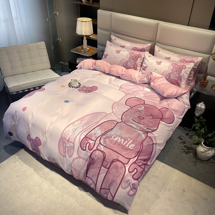 91家纺网 家纺一手货源 找家纺 色鬼布艺 2023新款博主风水洗真丝春夏冰丝四件套天丝床单床笠款四件套 流沙