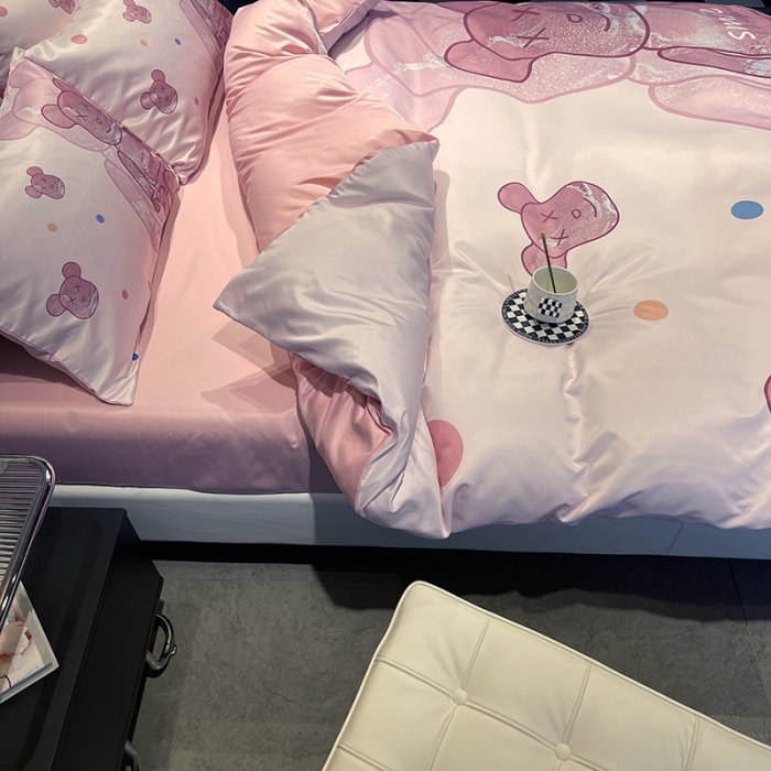 91家纺网 家纺一手货源 找家纺 色鬼布艺 2023新款博主风水洗真丝春夏冰丝四件套天丝床单床笠款四件套 流沙