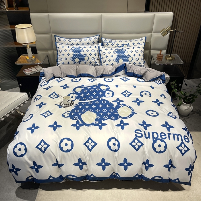 91家纺网 家纺一手货源 找家纺 色鬼布艺 2023新款博主风水洗真丝春夏冰丝四件套天丝床单床笠款四件套 公仔兰