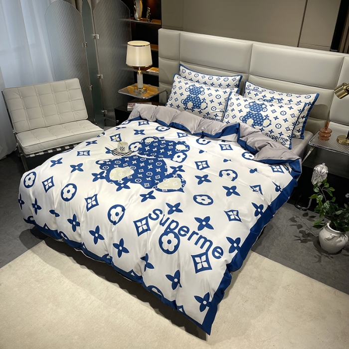 91家纺网 家纺一手货源 找家纺 色鬼布艺 2023新款博主风水洗真丝春夏冰丝四件套天丝床单床笠款四件套 公仔兰