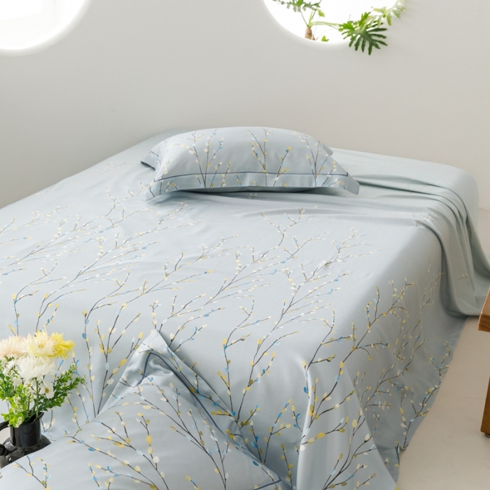 91家纺网 家纺一手货源 找家纺 榻尚 2024新款竹纤维印花夏凉席三件套 春意 兰