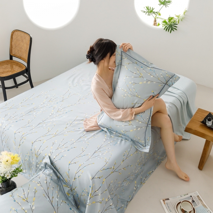 91家纺网 家纺一手货源 找家纺 榻尚 2024新款竹纤维印花夏凉席三件套 春意 兰