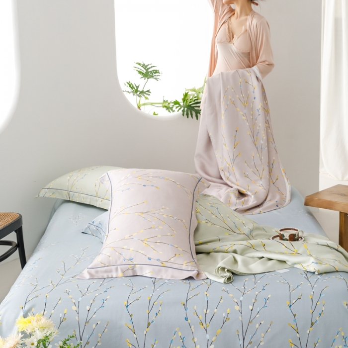 91家纺网 家纺一手货源 找家纺 榻尚 2024新款竹纤维印花夏凉席三件套 春意 兰