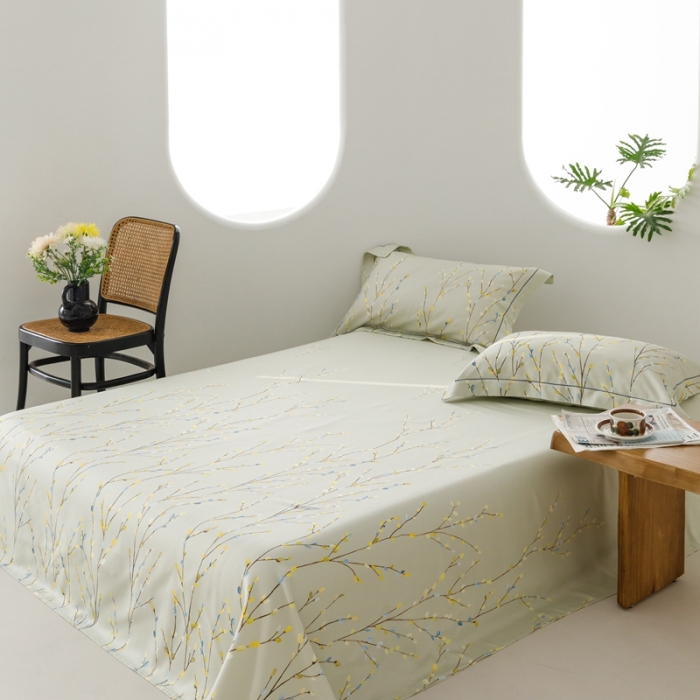 91家纺网 家纺一手货源 找家纺 榻尚 2024新款竹纤维印花夏凉席三件套 春意 绿