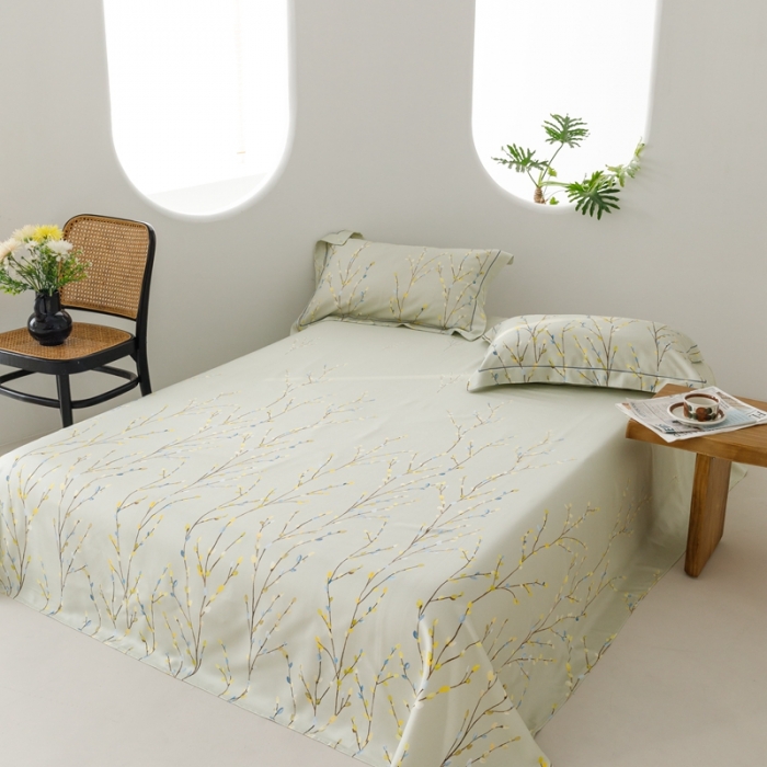 91家纺网 家纺一手货源 找家纺 榻尚 2024新款竹纤维印花夏凉席三件套 春意 绿