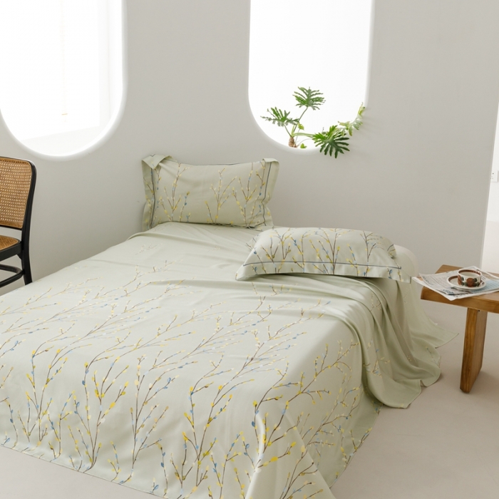 91家纺网 家纺一手货源 找家纺 榻尚 2024新款竹纤维印花夏凉席三件套 春意 绿