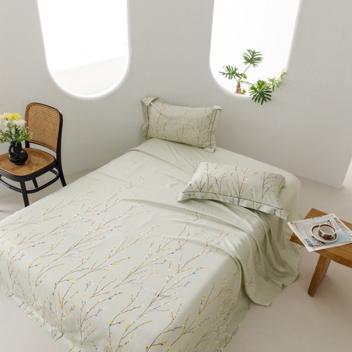 91家纺网 家纺一手货源 找家纺 榻尚 2024新款竹纤维印花夏凉席三件套 春意 绿