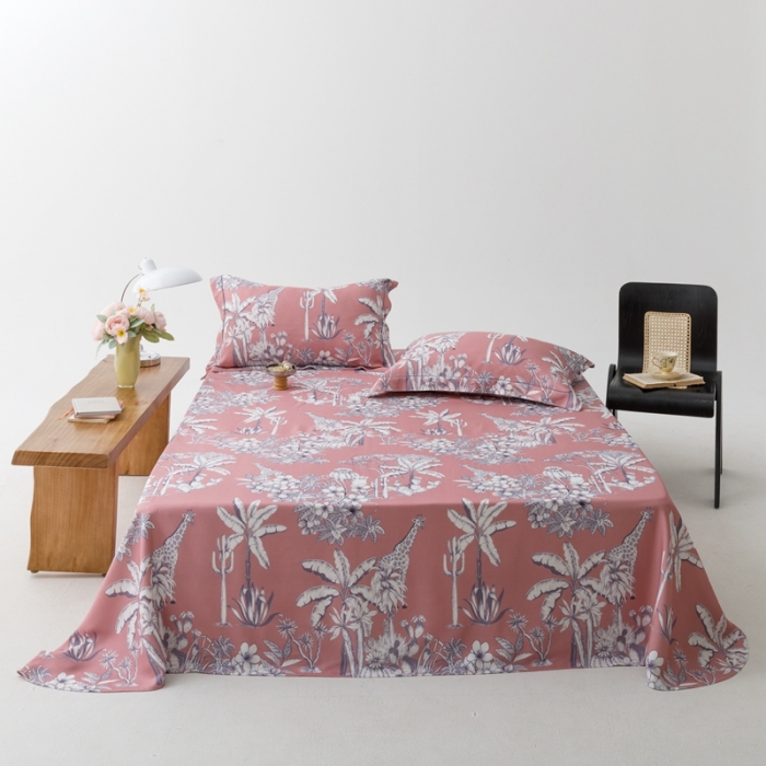 91家纺网 家纺一手货源 找家纺 榻尚 2023新款竹纤维印花夏凉席三件套 丛林 粉