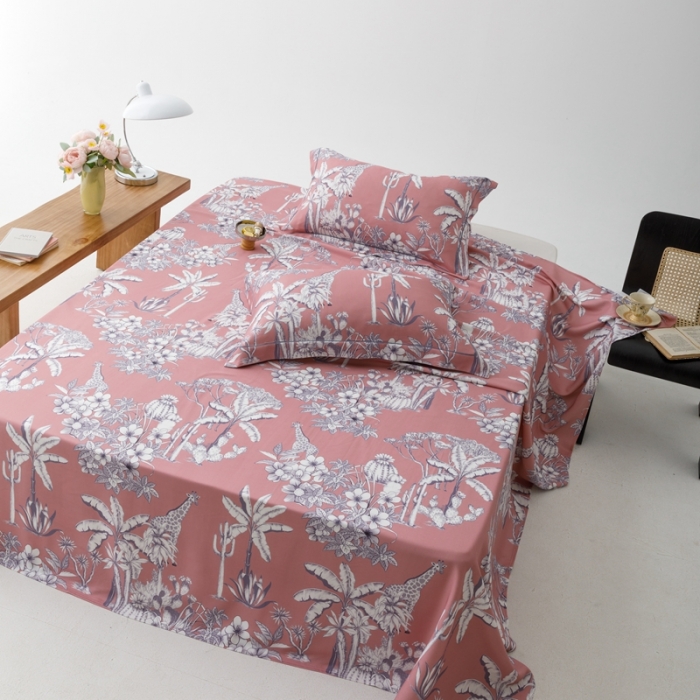 91家纺网 家纺一手货源 找家纺 榻尚 2023新款竹纤维印花夏凉席三件套 丛林 粉