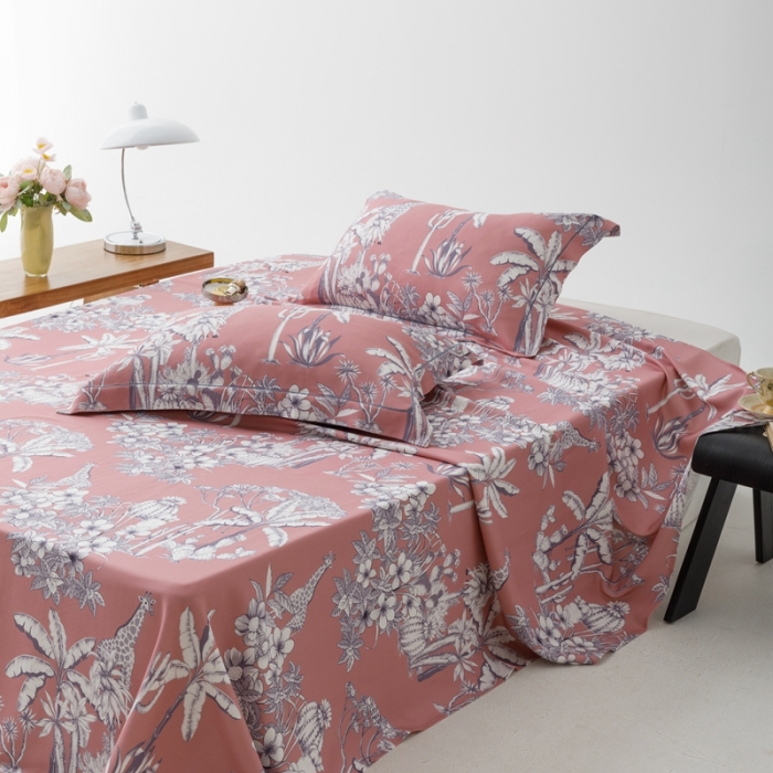 91家纺网 家纺一手货源 找家纺 榻尚 2023新款竹纤维印花夏凉席三件套 丛林 粉