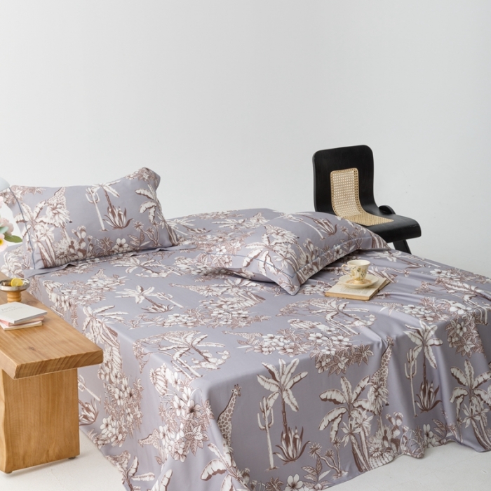 91家纺网 家纺一手货源 找家纺 榻尚 2023新款竹纤维印花夏凉席三件套 丛林 灰