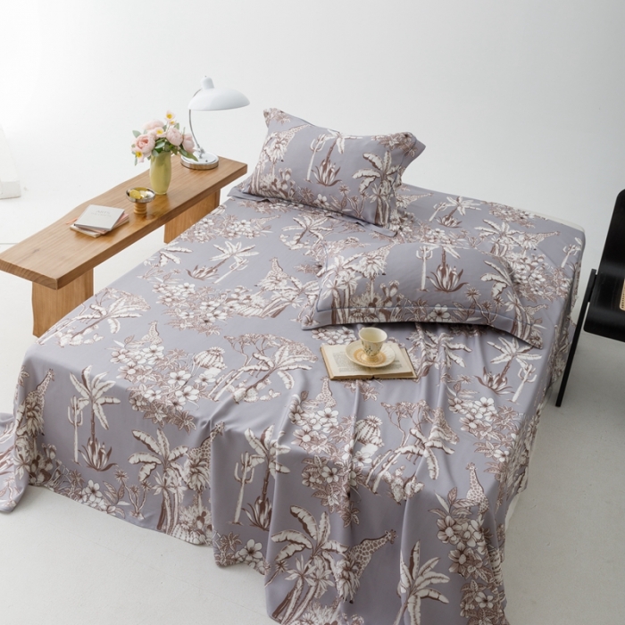 91家纺网 家纺一手货源 找家纺 榻尚 2023新款竹纤维印花夏凉席三件套 丛林 灰