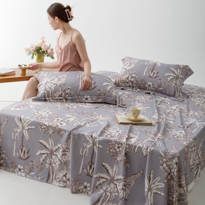 91家纺网 家纺一手货源 找家纺 榻尚 2023新款竹纤维印花夏凉席三件套 丛林 灰